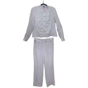 Gerry Weber Gray Linen Two-Piece Pant Jacket Set Wide Leg Trousers L Minimalist